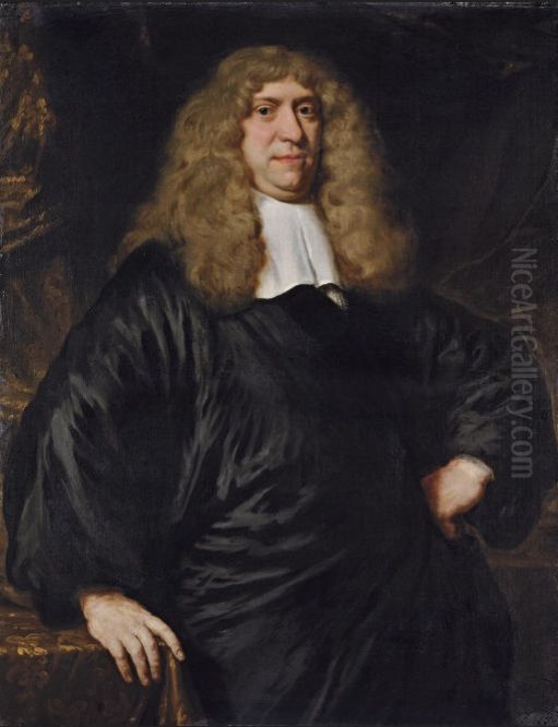 Portrait of Guilliam Dircksz. van Bleijswijk, three-quarter-length, in a black robe and lace collar Oil Painting by Nicolaes Maes