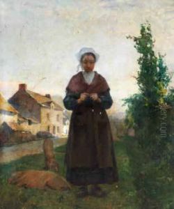 Country landscape with female figure Country landscape with female figure