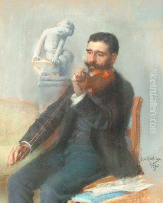 Jose Relvas playing the violin Oil Painting by Jose Malhoa