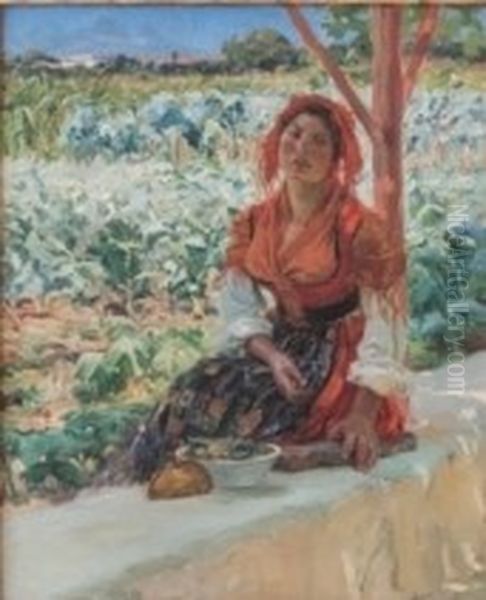 Care of Love Oil Painting by Jose Malhoa