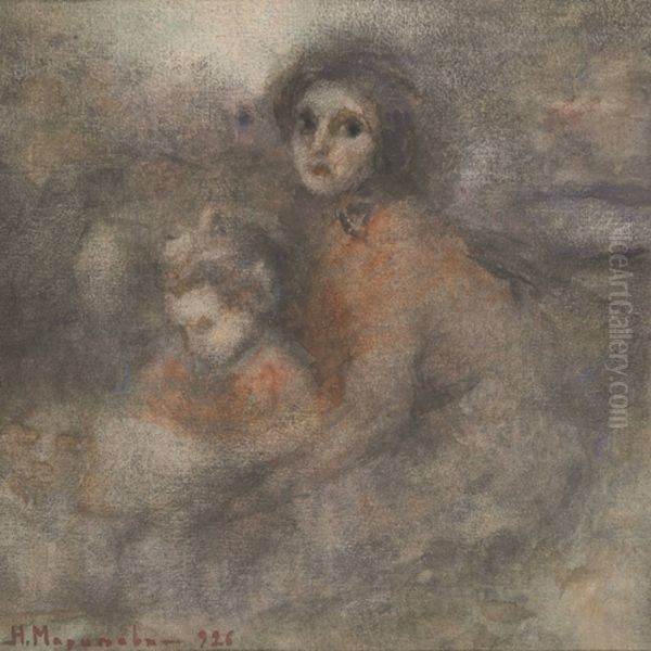 Worried Mother Oil Painting by Nikola Marinov