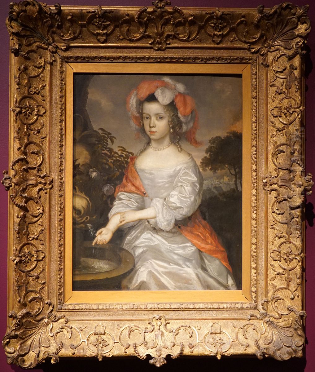 Portrait of a Young Girl near a Fountain Oil Painting by Jan Van Rossum
