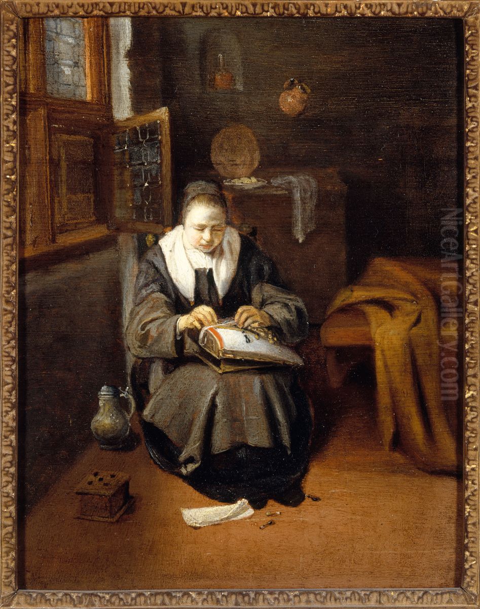 A Lacemaker Oil Painting by Nicolaes Maes