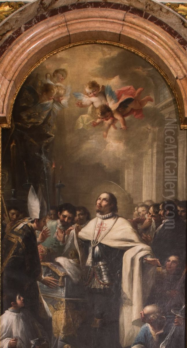 San Francisco de Borja before the body of Empress Isabel Oil Painting by Mariano Salvador Maella