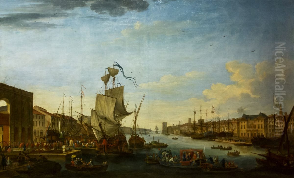 Embarkation of the expeditionary corps of Menorca at the port of Marseille under the orders of Marshal of Richelieu Oil Painting by Jean-Joseph Kapeller
