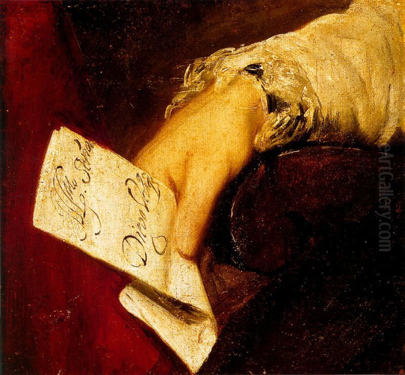 Fragmento de un retrato del arzobispo don Fernando Valdes con la mano y firma del pintor Oil Painting by Diego Rodriguez de Silva y Velazquez