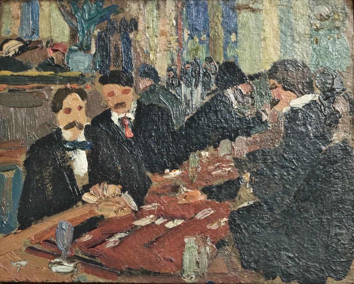 Paris Cafe - Card Game Oil Painting by Amadeo De Souza Cardoso
