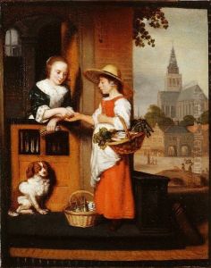 A young woman selling vegetables at the door