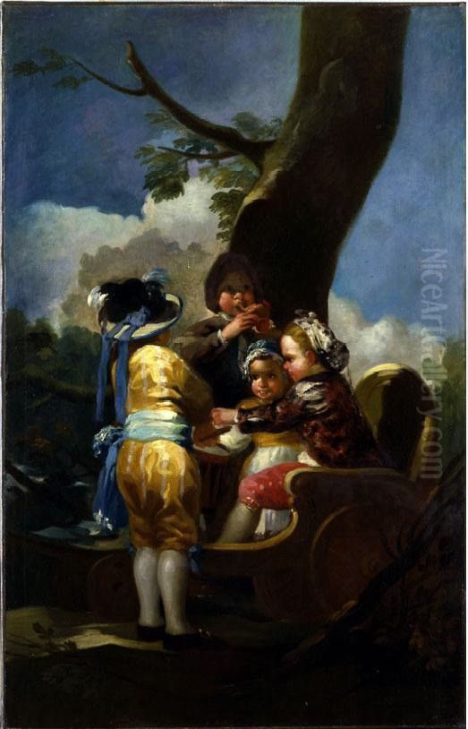 Ninos del carreton. Oil Painting by Francisco Goya Fuendetodos