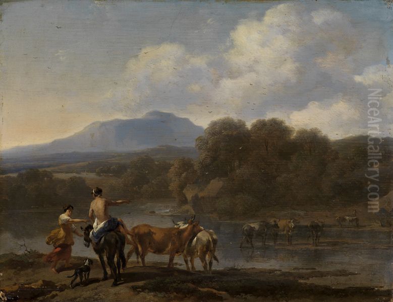 Furt in sudlicher Landschaft Oil Painting by Nicolaes Pieterszoon Berchem
