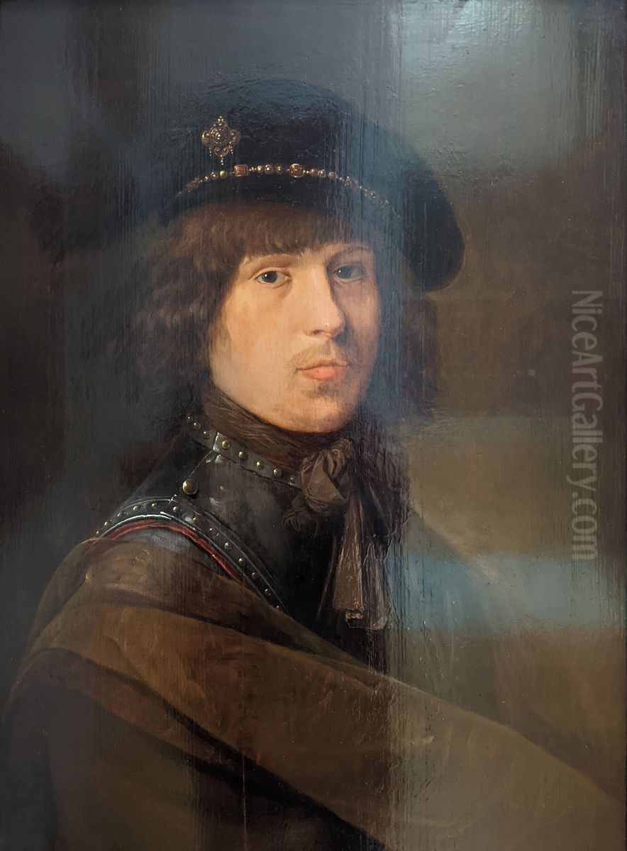 Portrait de l'artiste en cuirasse et coiffe d'un beret a plume Oil Painting by Pieter Symonsz Potter