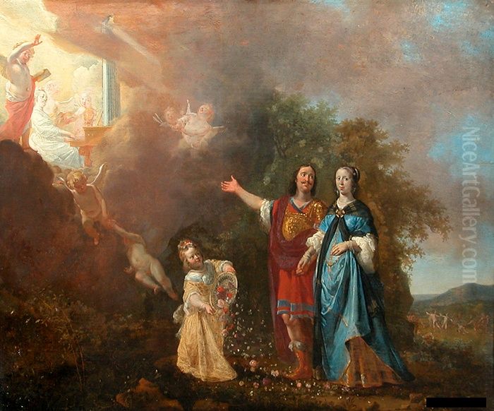 Apparition de sainte Cecile a un couple Oil Painting by Nikolaus Knupfer