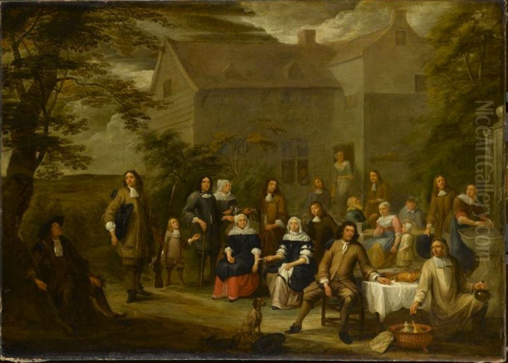 Family reunion in the open air Oil Painting by Gillis van Tilborgh