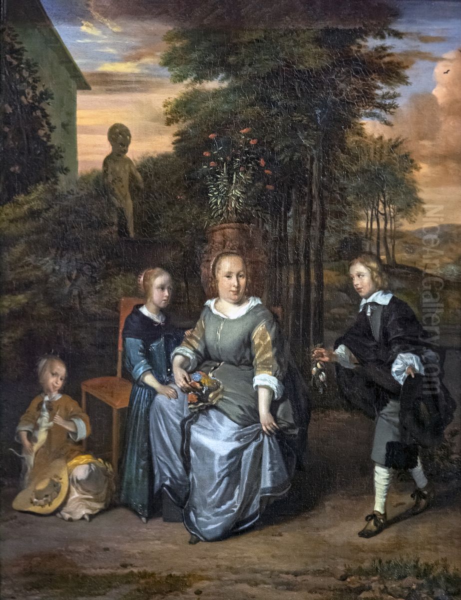 Family portrait in a landscapeFrancais:Portrait de famille dans un paysageItaliano:Ritratto di famiglia in un paesaggio Oil Painting by Barend Graat