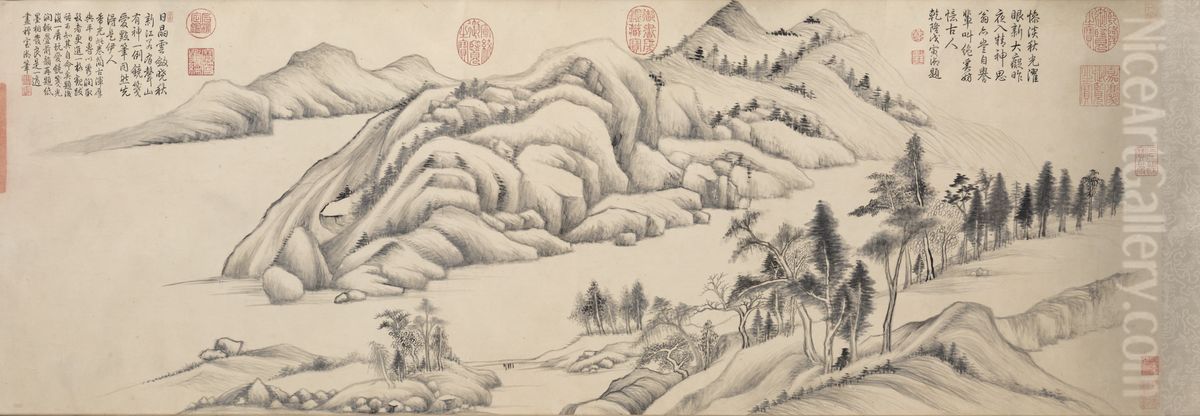 River and Mountains on a Clear Autumn Day Oil Painting by Dong Qichang