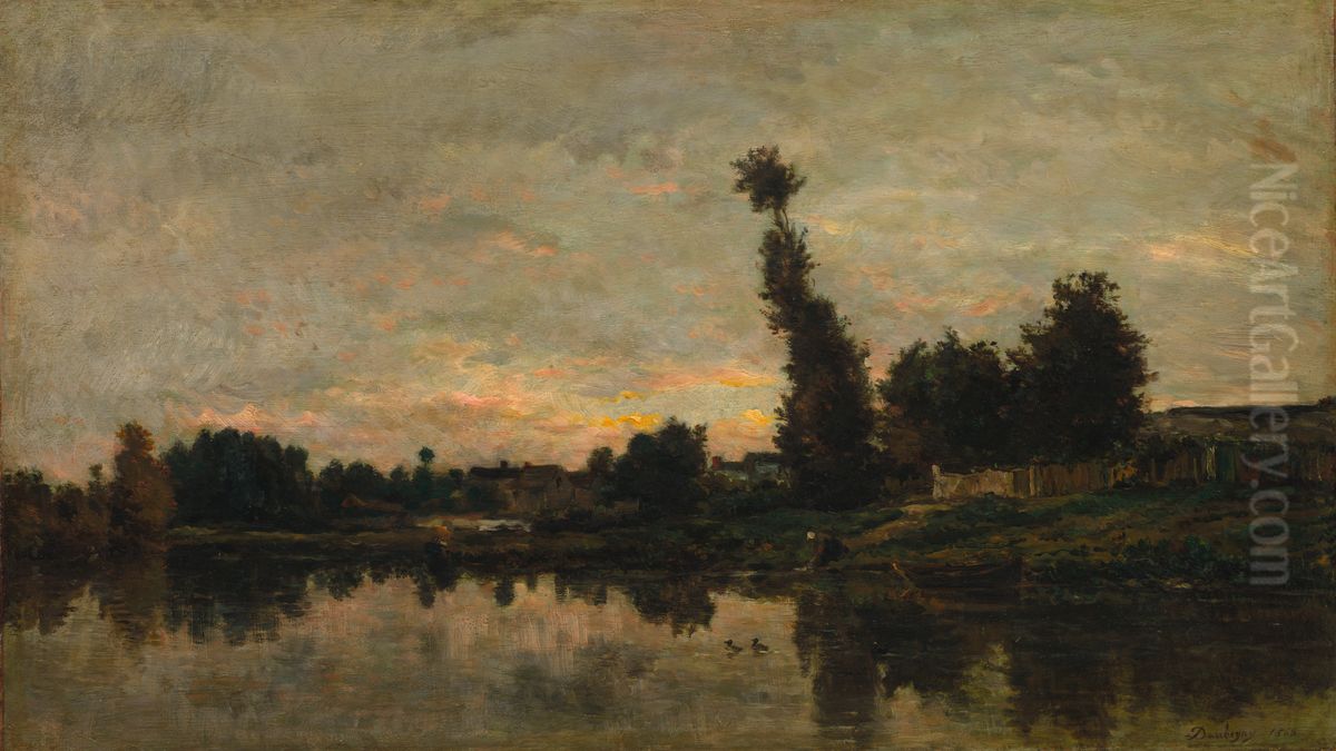 Sunset on the River Oise Oil Painting by Charles-Francois Daubigny