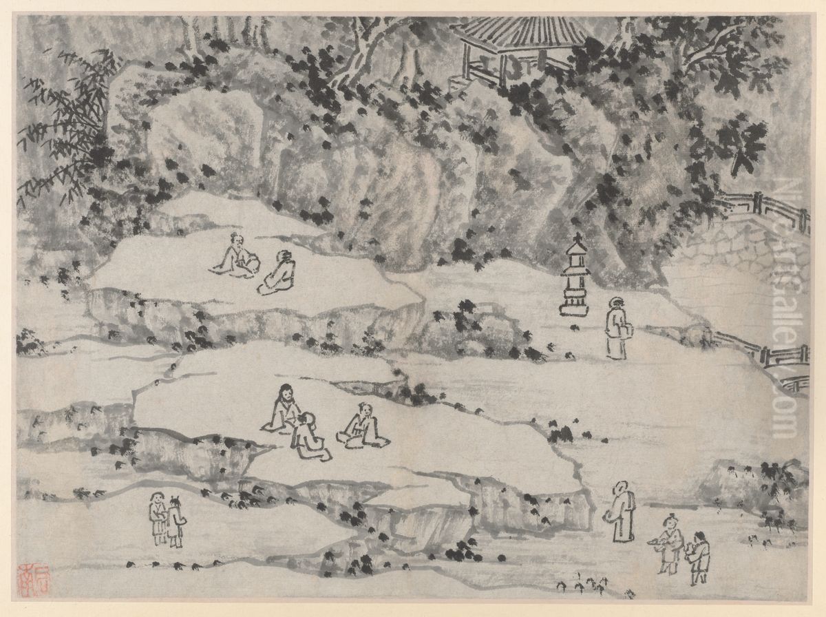 The Nodding Stone Terrace, Tiger Hill, and the Thousand-Man Seat, from Twelve Views of Tiger Hill, Suzhou Oil Painting by Shen Zhou