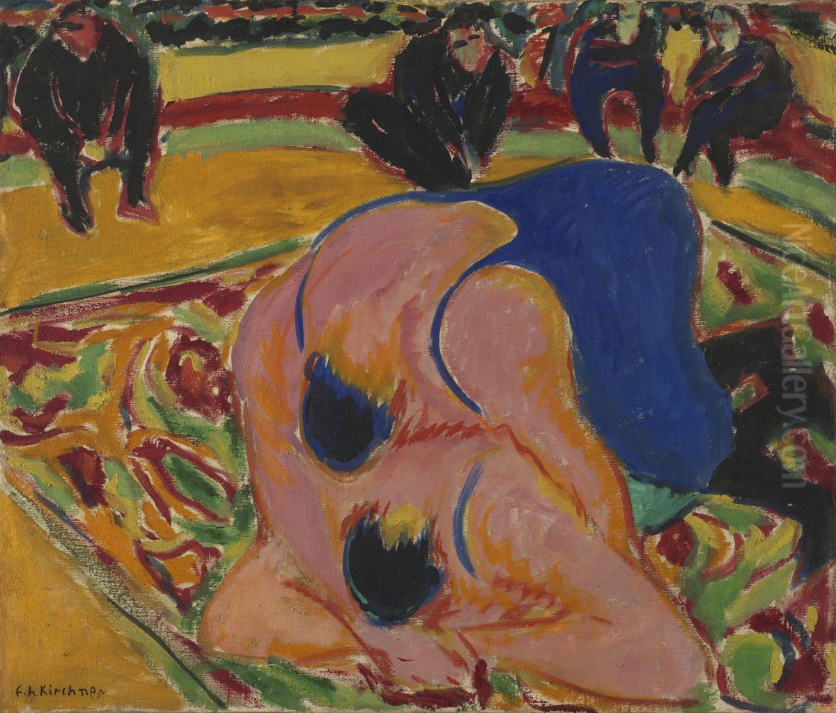 Wrestlers in a Circus Oil Painting by Ernst Ludwig Kirchner