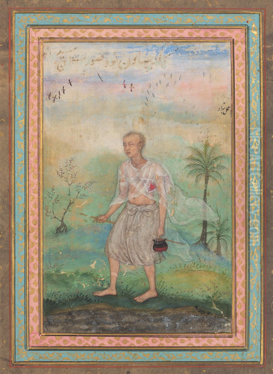 Jain Ascetic Walking Along a Riverbank Oil Painting by Basawan