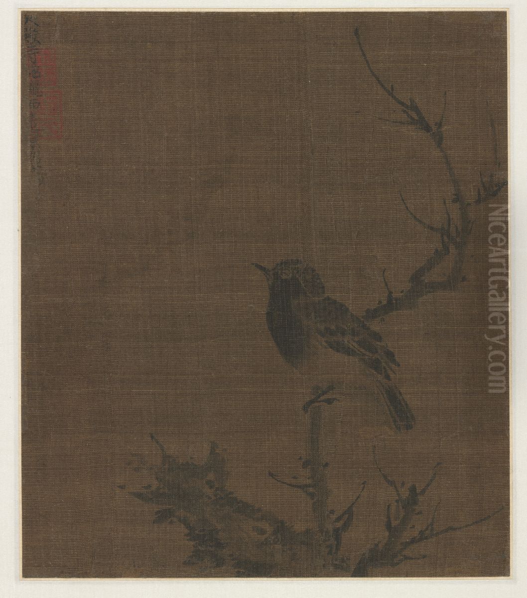 Sleeping Bird on a Prunus Branch Oil Painting by Bian Jingzhao
