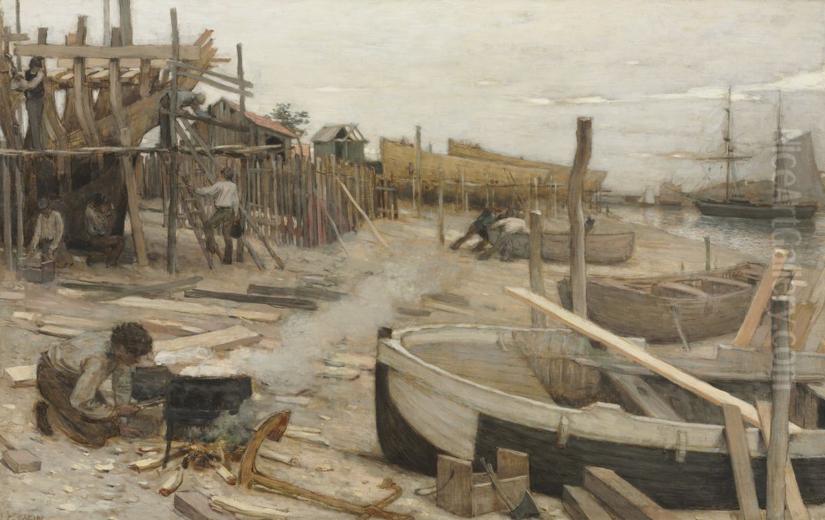 The Boatyard Oil Painting by Jean-Charles Cazin