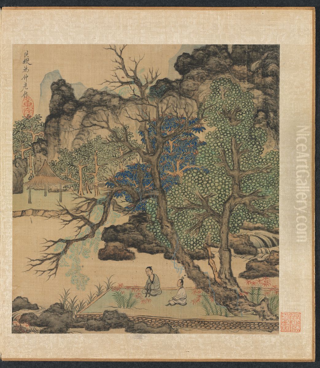 Scholars in a Garden Oil Painting by Chen Hongshou