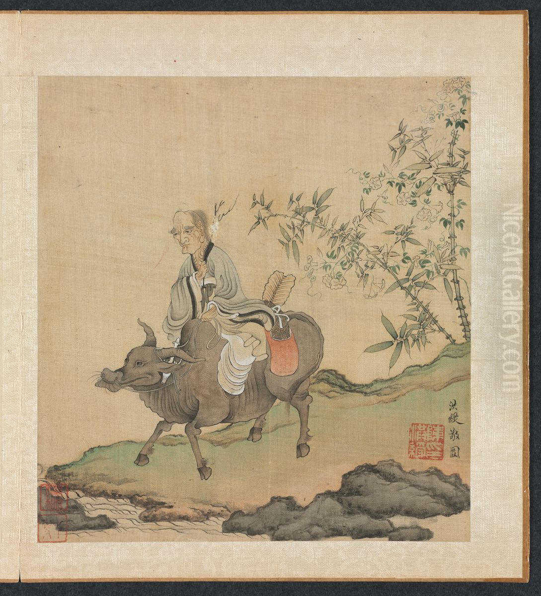 Laozi Riding an Ox Oil Painting by Chen Hongshou