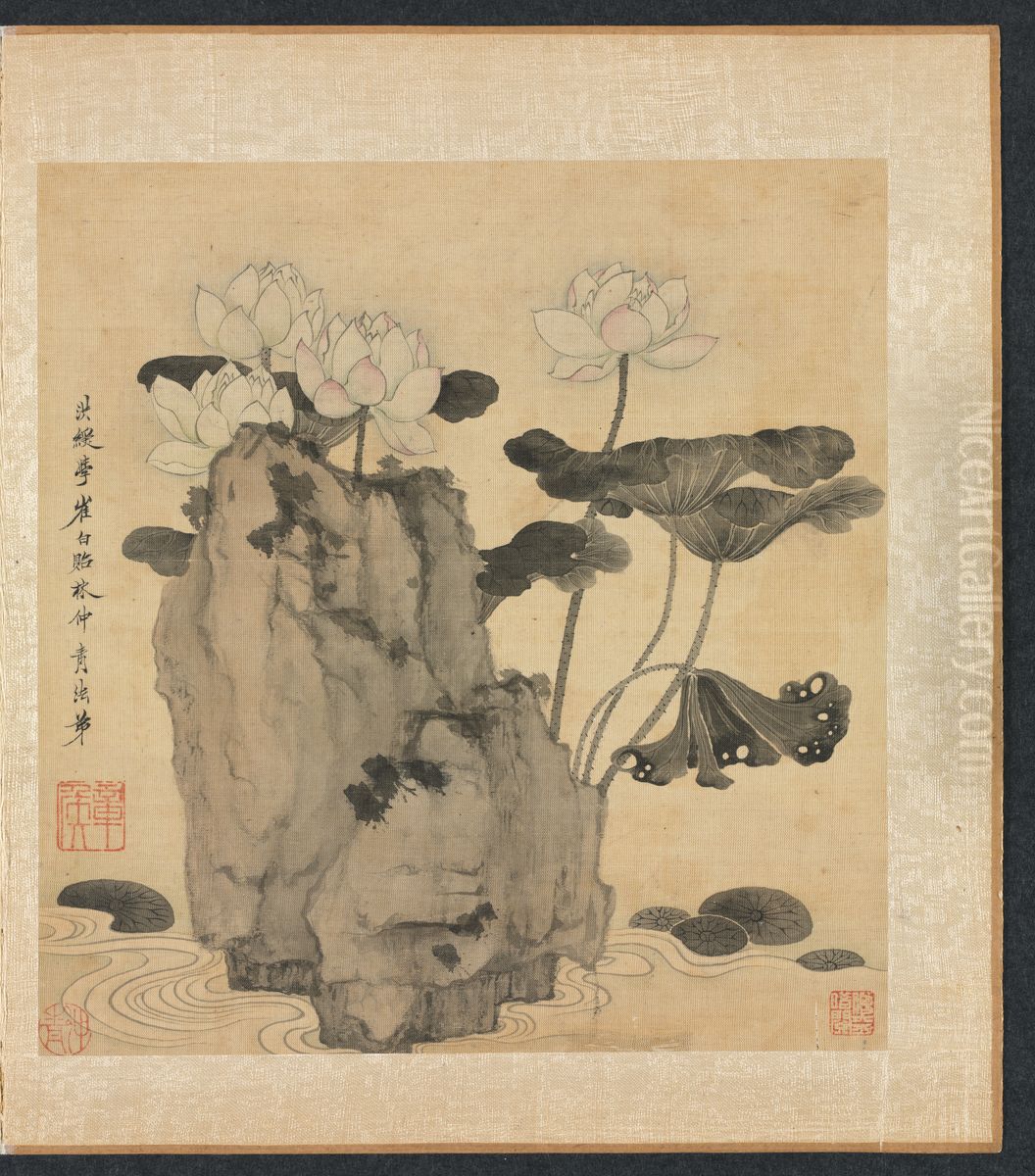 Lotus and Rocks Oil Painting by Chen Hongshou