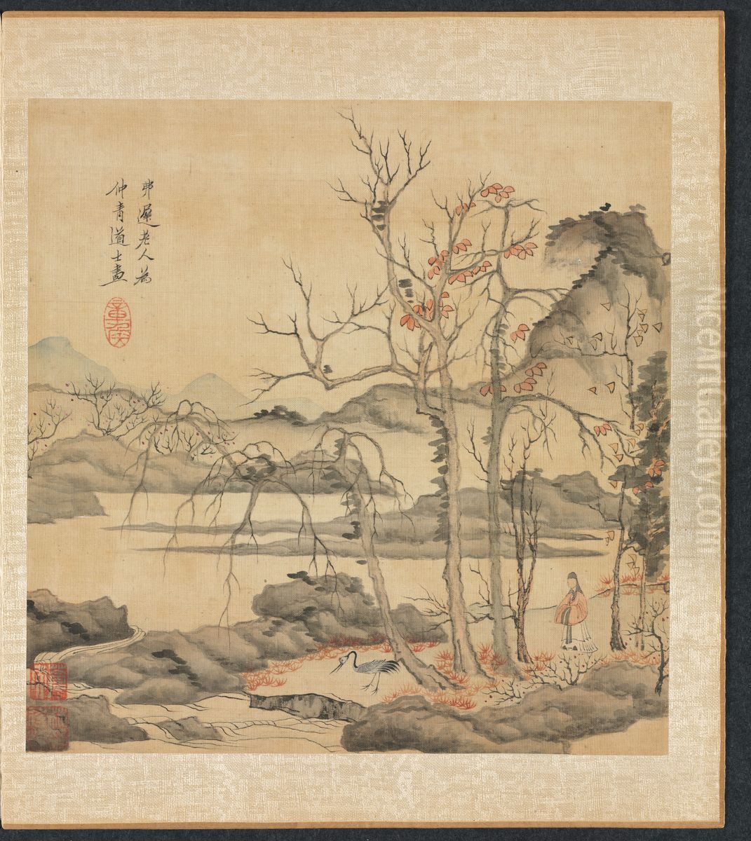 Daoist and Crane in Autumn Landscape Oil Painting by Chen Hongshou