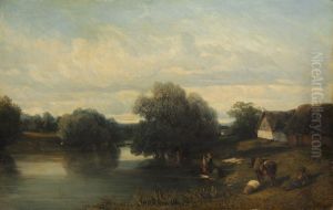 Cottage by the River with Washerwomen
