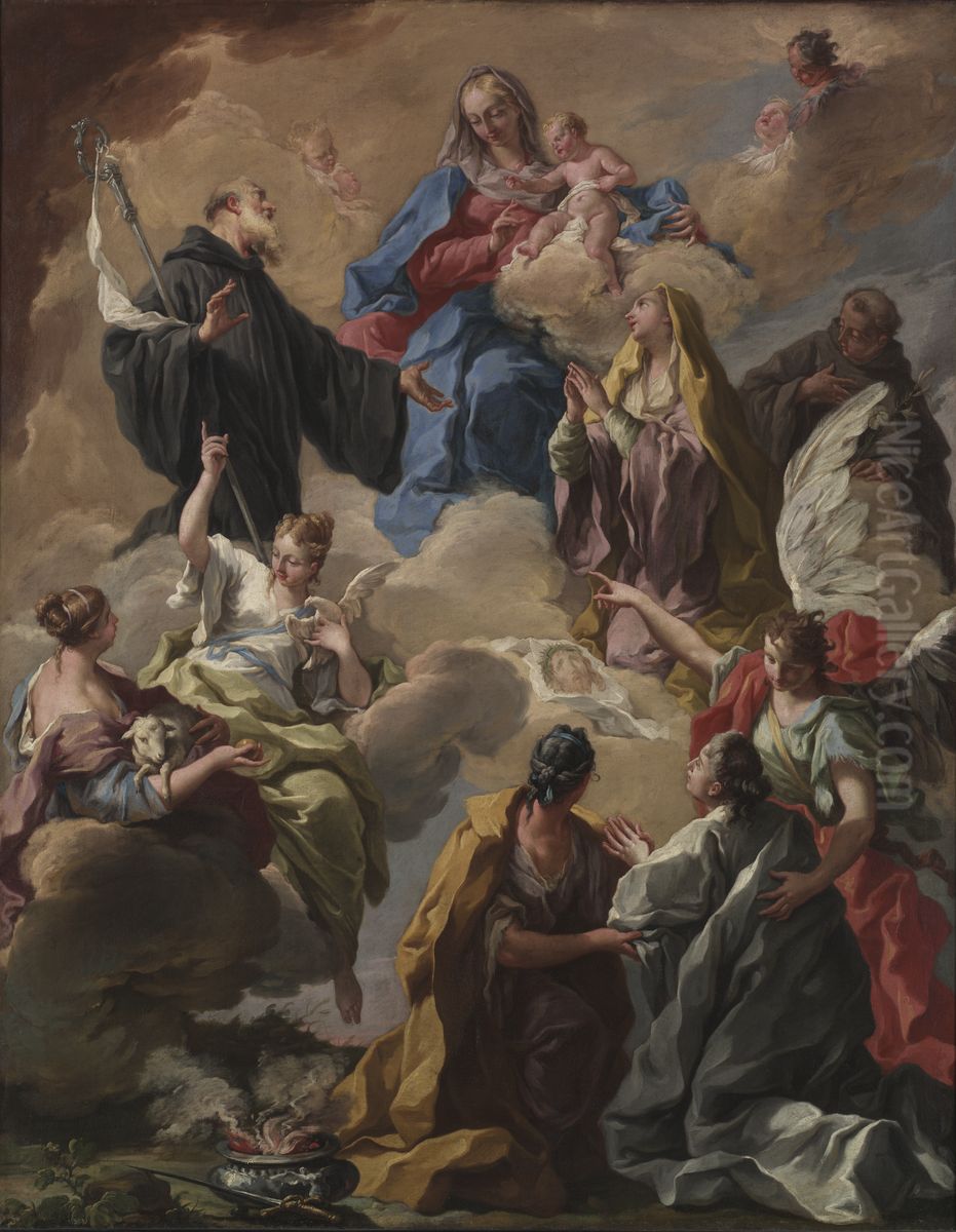 Saints Presenting a Devout Woman to the Virgin and Child Oil Painting by Giambattista Pittoni