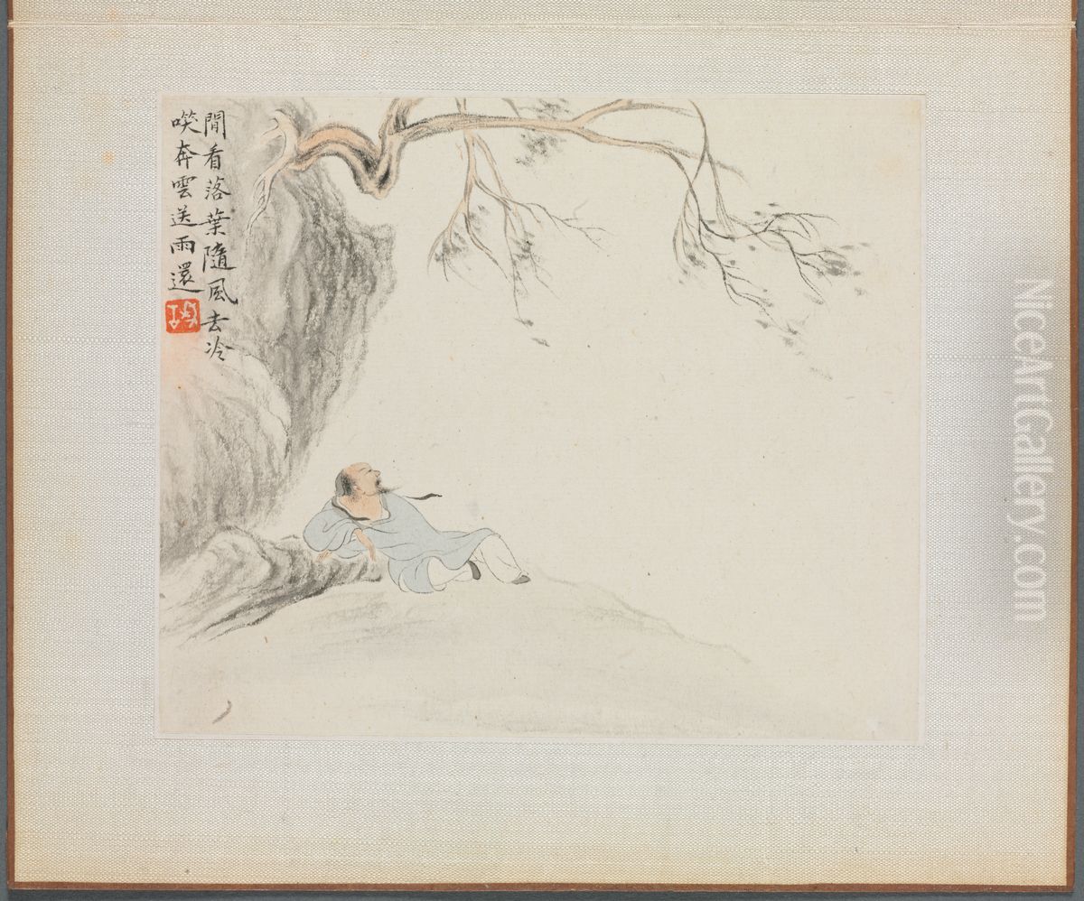 A Man Reclining and Enjoying the View Oil Painting by Hua Yan