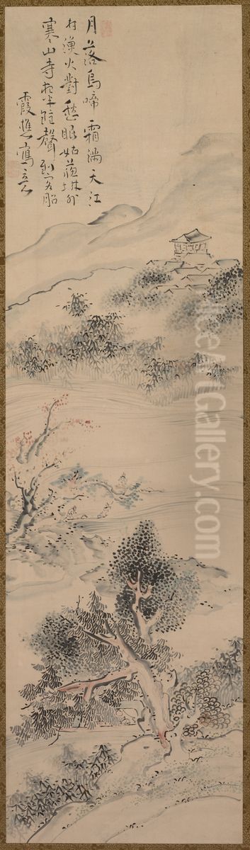 Illustration of Zhang Qi's Poem on the Cold Mountain Temple Oil Painting by Ike no Taiga