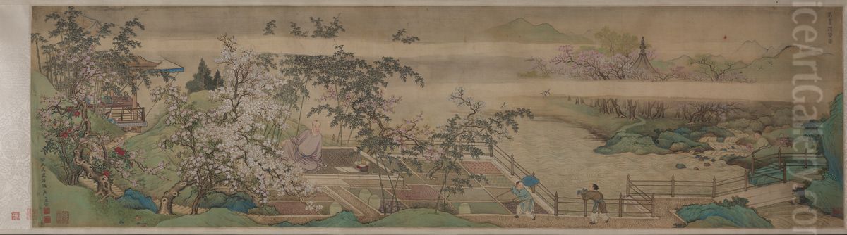 Cleansing Medicinal Herbs in the Stream on a Spring Day Oil Painting by Yu Zhiding