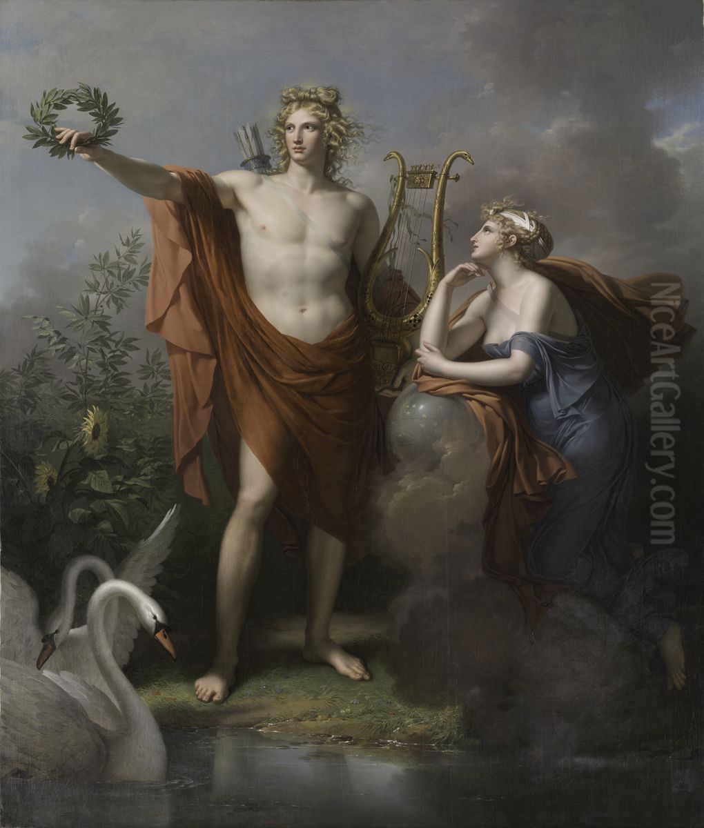 Apollo, God of Light, Eloquence, Poetry and the Fine Arts with Urania, Muse of Astronomy Oil Painting by Charles Meynier