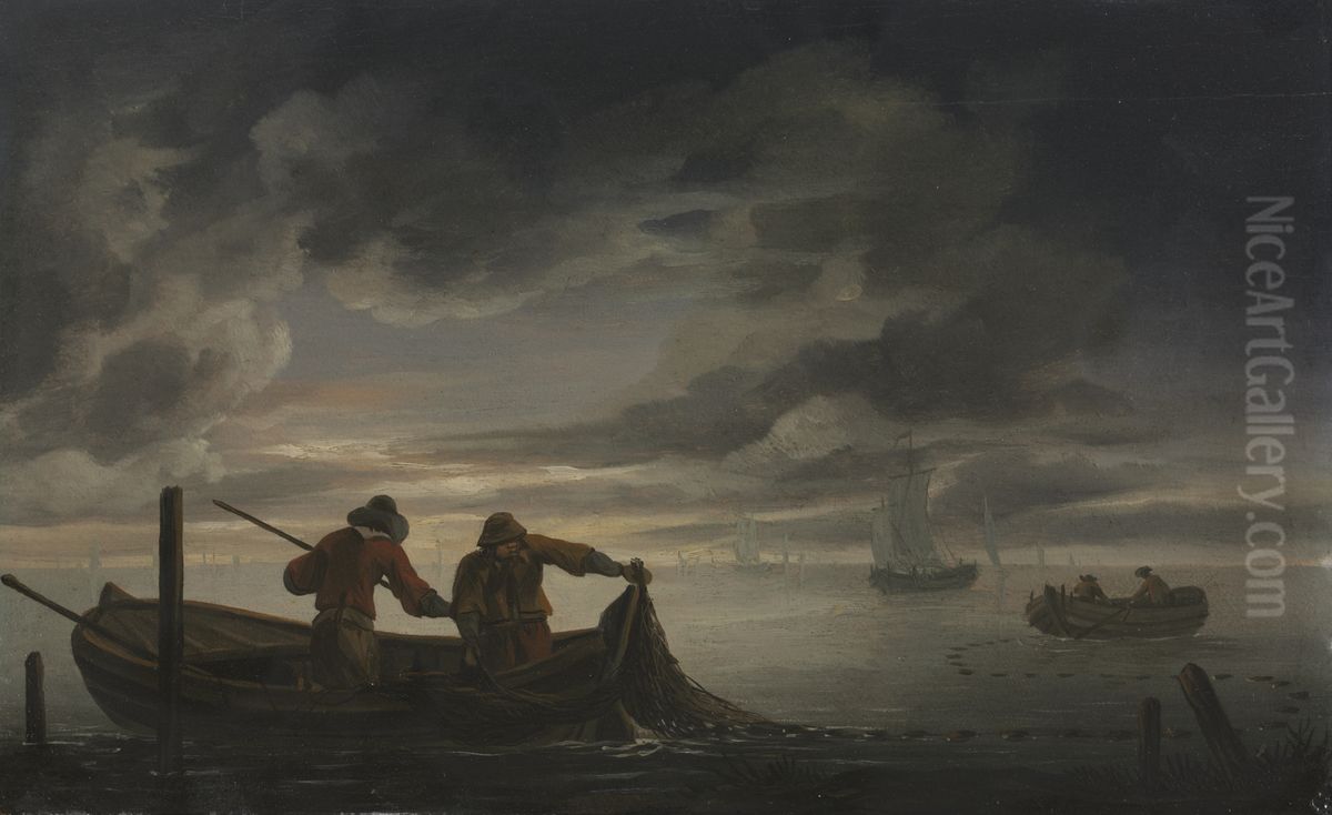 An Estuary Scene with Fisherman Oil Painting by unknown