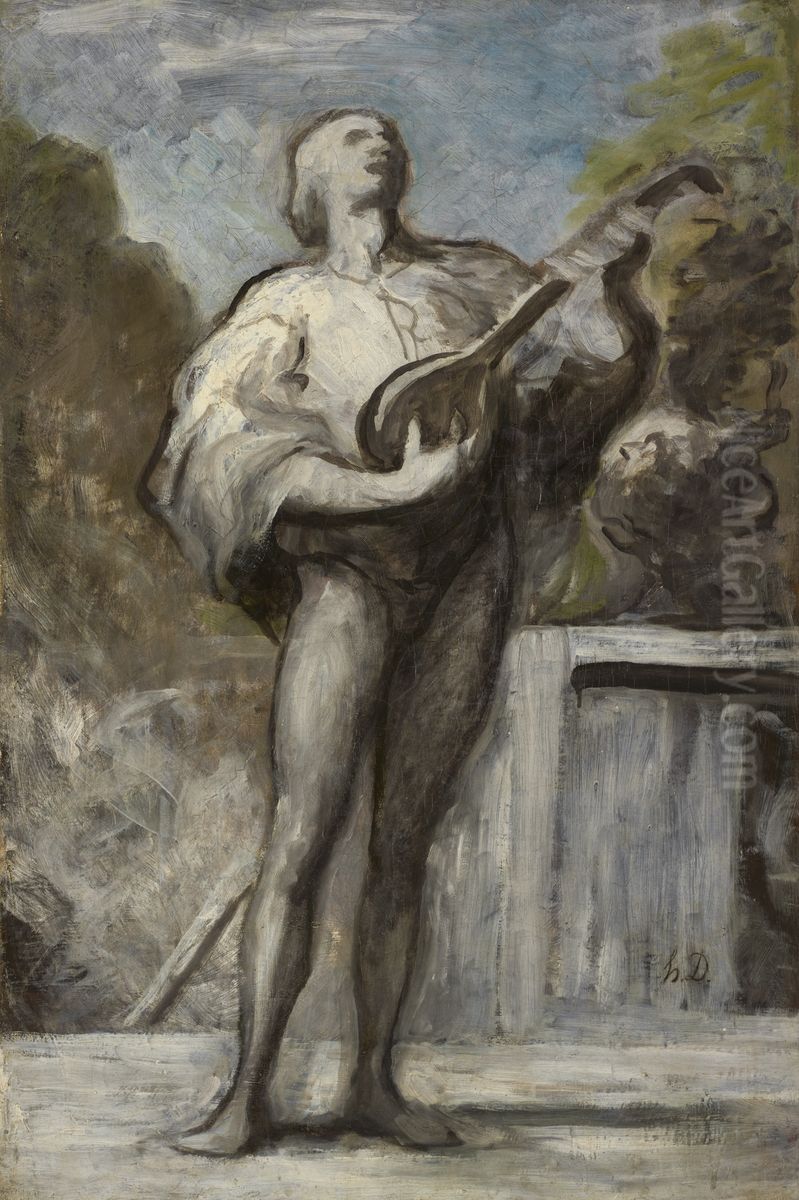 The Troubadour Oil Painting by Honore Daumier