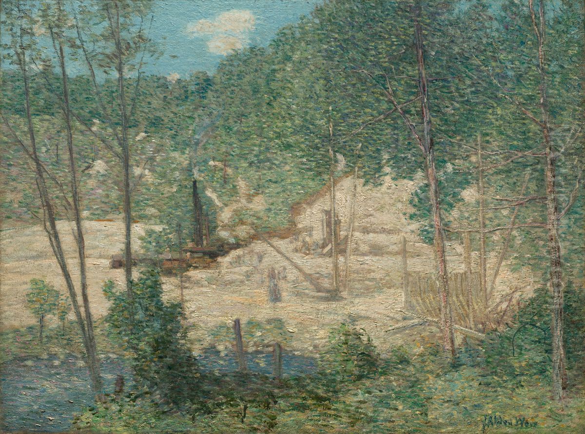The Building of the Dam Oil Painting by J. Alden Weir
