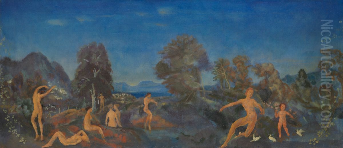 Hermes and the Infant Dionysus Oil Painting by Arthur Bowen Davies