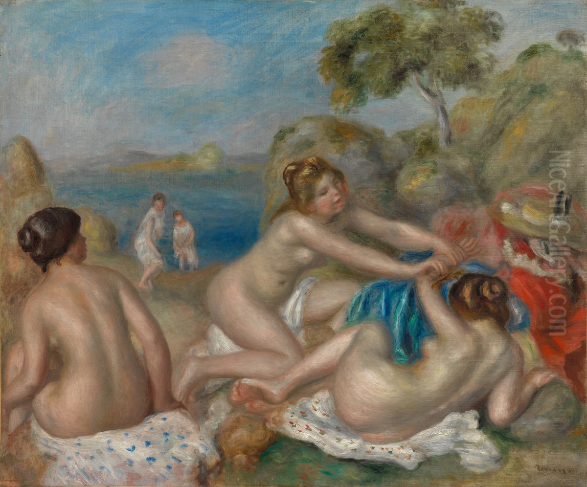 Bathers Playing with a Crab Oil Painting by Pierre Auguste Renoir