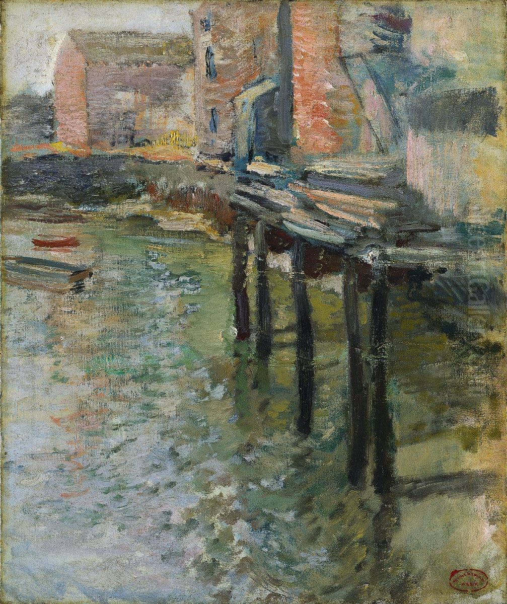 Deserted Wharf (The Old Mill at Cos Cob) Oil Painting by John Henry Twachtman