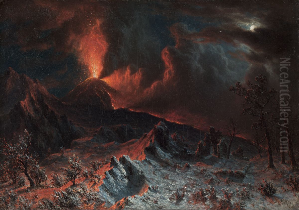 Mount Vesuvius at Midnight Oil Painting by Albert Bierstadt