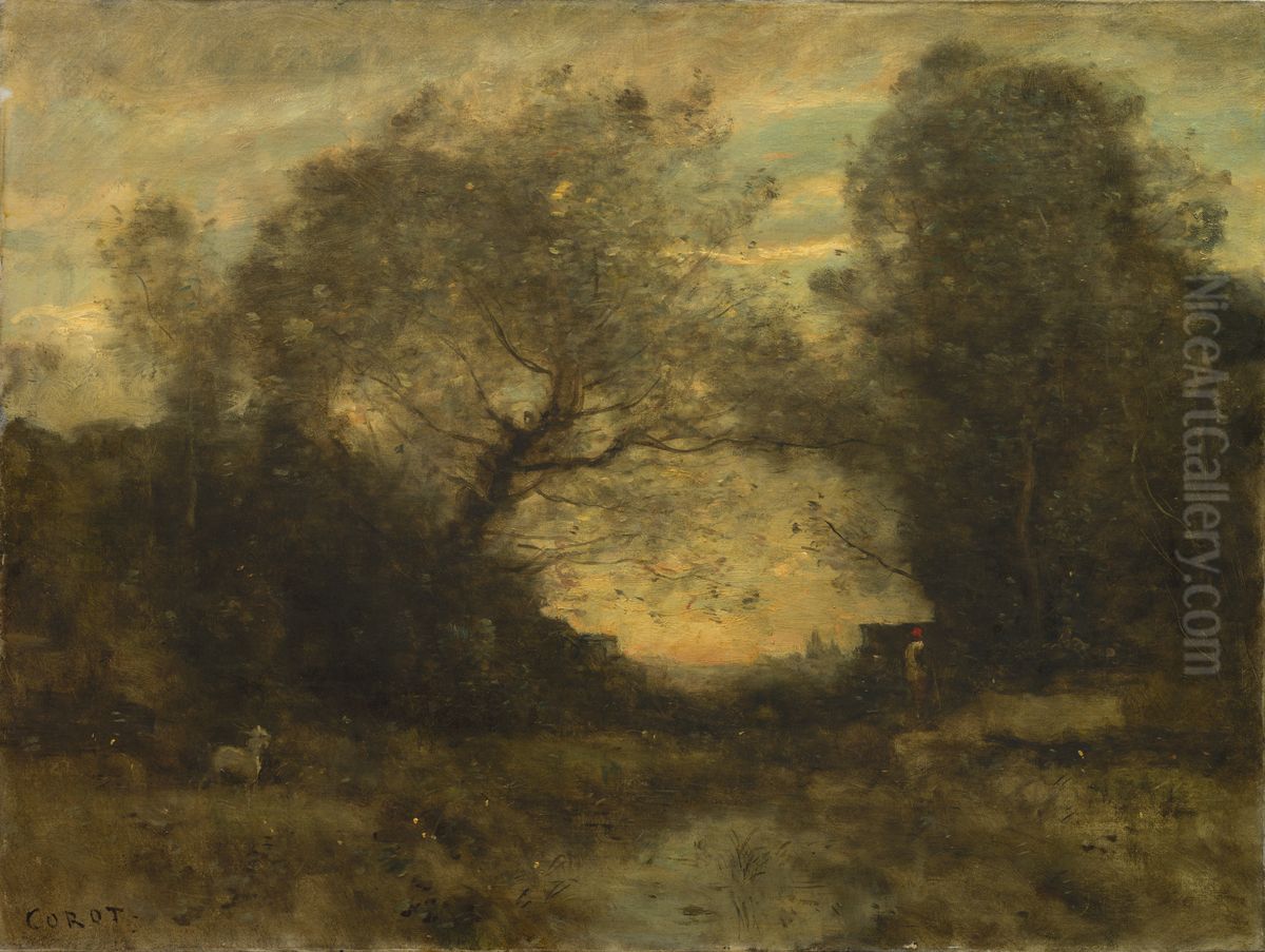 The Pond at the Entrance of the Woods Oil Painting by Jean-Baptiste Camille Corot