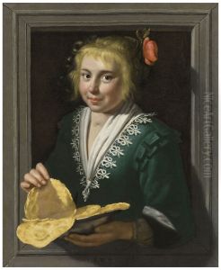 Girl with pancakes in a window