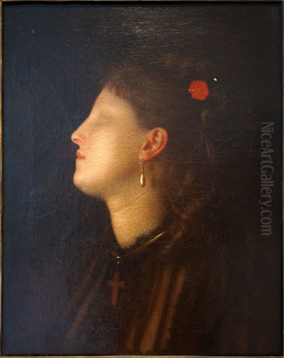 Woman with Pearl Oil Painting by Charles Sellier