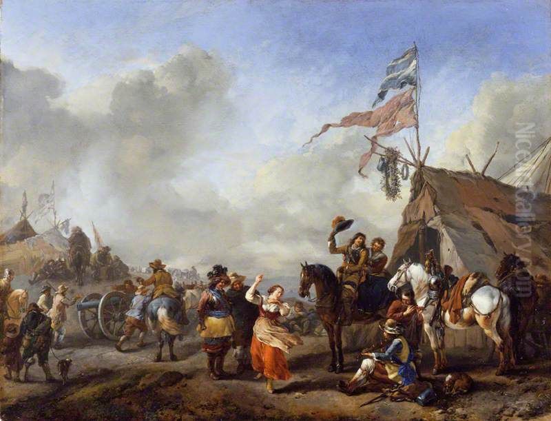 A Camp Scene Oil Painting by Philips Wouwerman