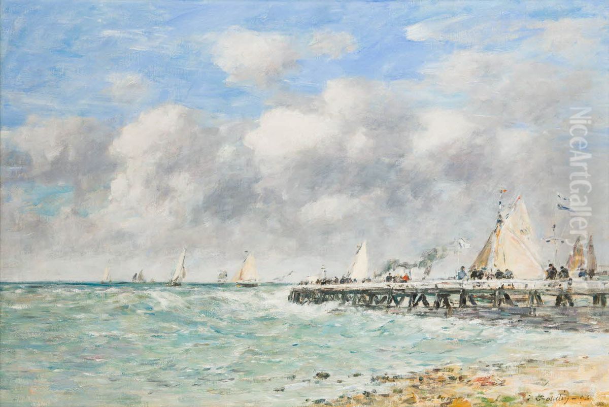 Trouville Pier Oil Painting by Eugene Louis Boudin