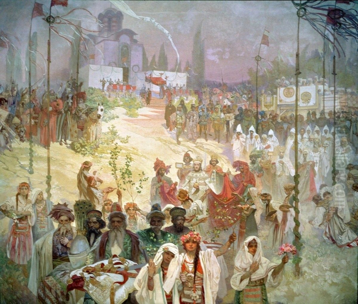 The coronation of the Serbian Tsar Stefan Dusan as East Roman Emperor Oil Painting by Alphonse Mucha