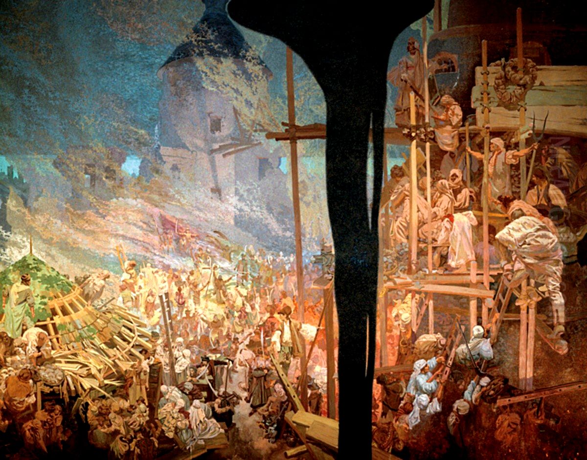 Hajeni Sigetu proti Turkum Mikulasem Zrinskym Oil Painting by Alphonse Mucha
