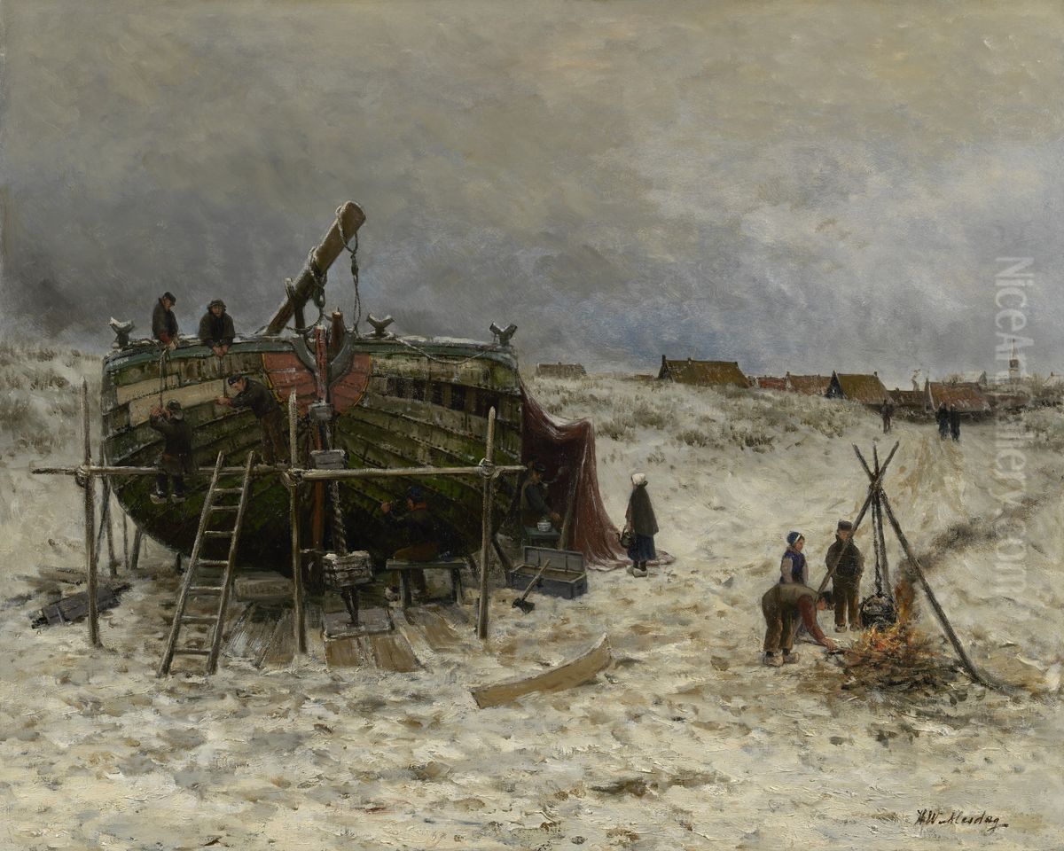 Caulking Oil Painting by Hendrik Willem Mesdag